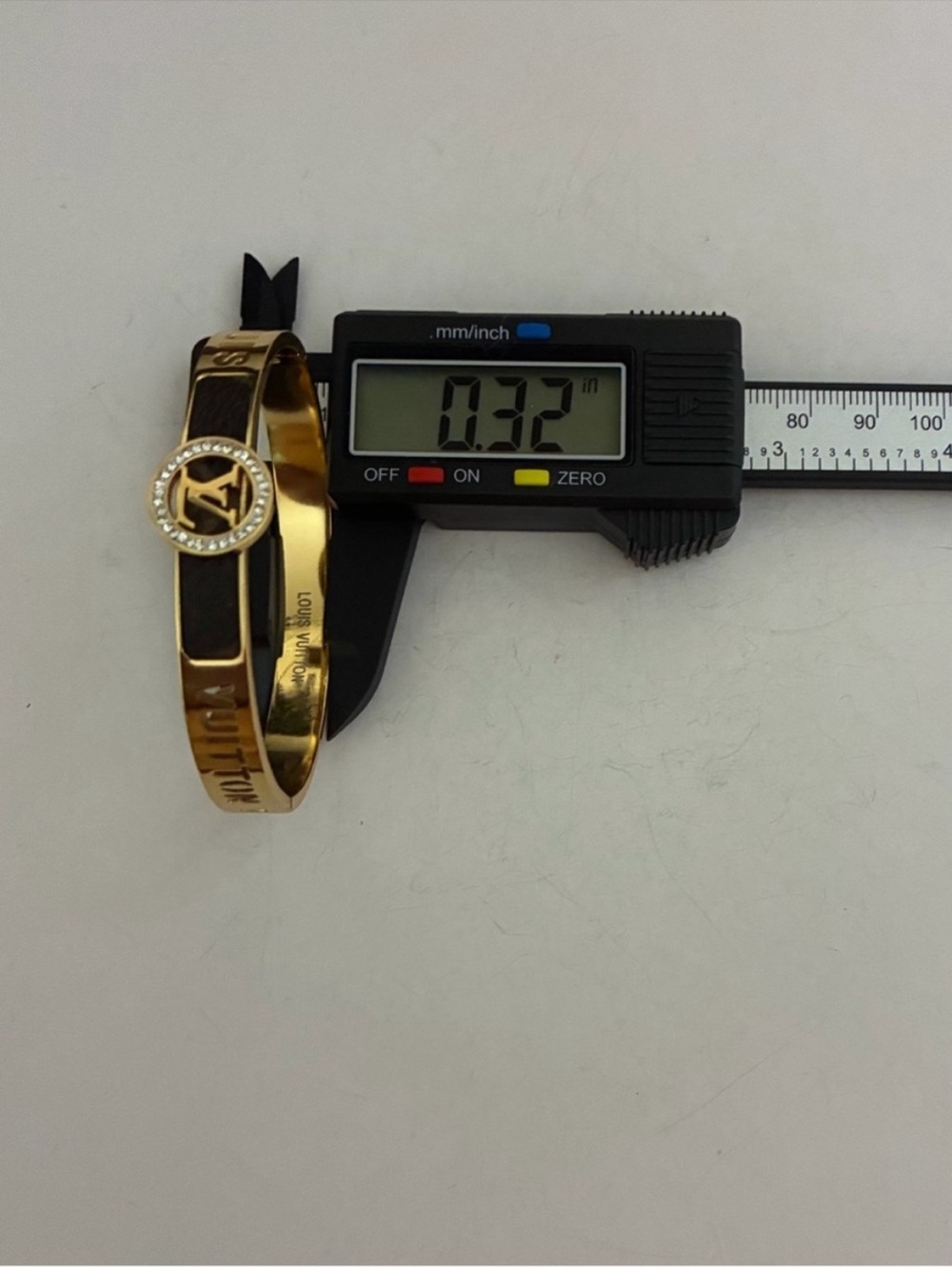 18K Gold and Brown LV Logo Bangle Bracelet - Picture 8 of 8
